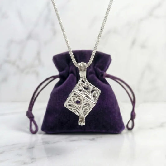 Sterling Silver Gemstone Cage Pendant • Lovely Blossom Cube • Interchangeable Necklace • Fits 8mm Gem (or 4pcs 5mm) • White Gold Plated