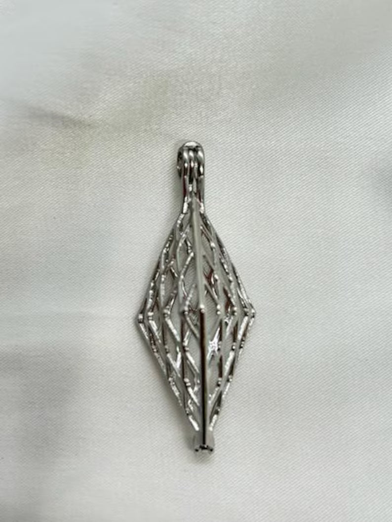 Sterling Silver Gemstone Cage Pendant • Classic Rhombus • Interchangeable Necklace • Fits 8mm (or 5 pcs 6mm) Gem • White Gold Plated