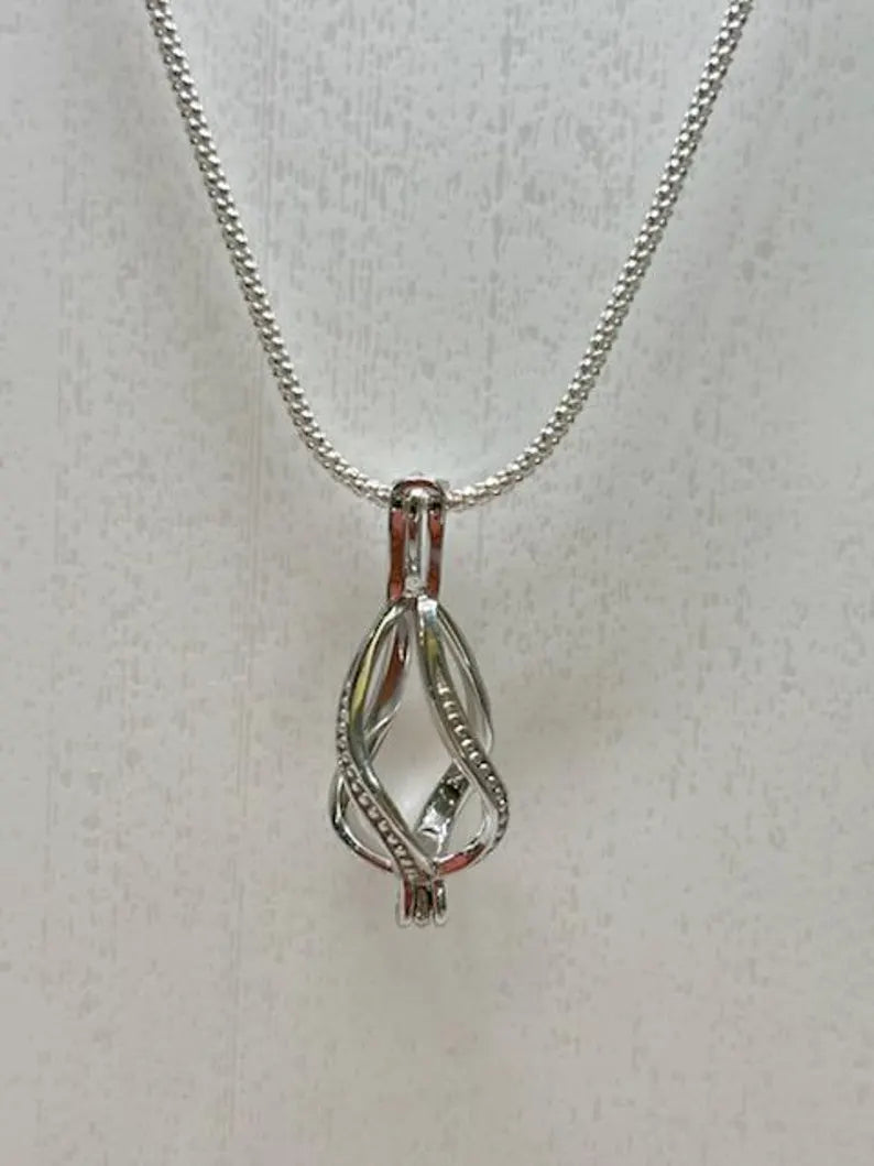 Sterling Silver Gemstone Cage Pendant • Regular Twist • Fits 8mm Gem • White Gold Plated