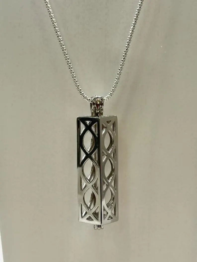 Sterling Silver Gemstone Cage Pendant • Heavy Lantern • Fits 8mm (or 5 pcs 6mm) Gem • White Gold Plated