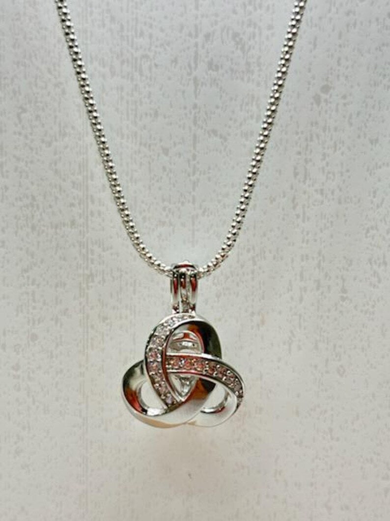 Sterling Silver Gemstone Cage Pendant • Triple Knot • Fits 8mm Gem • Interchangeable Necklace • White Gold Plated