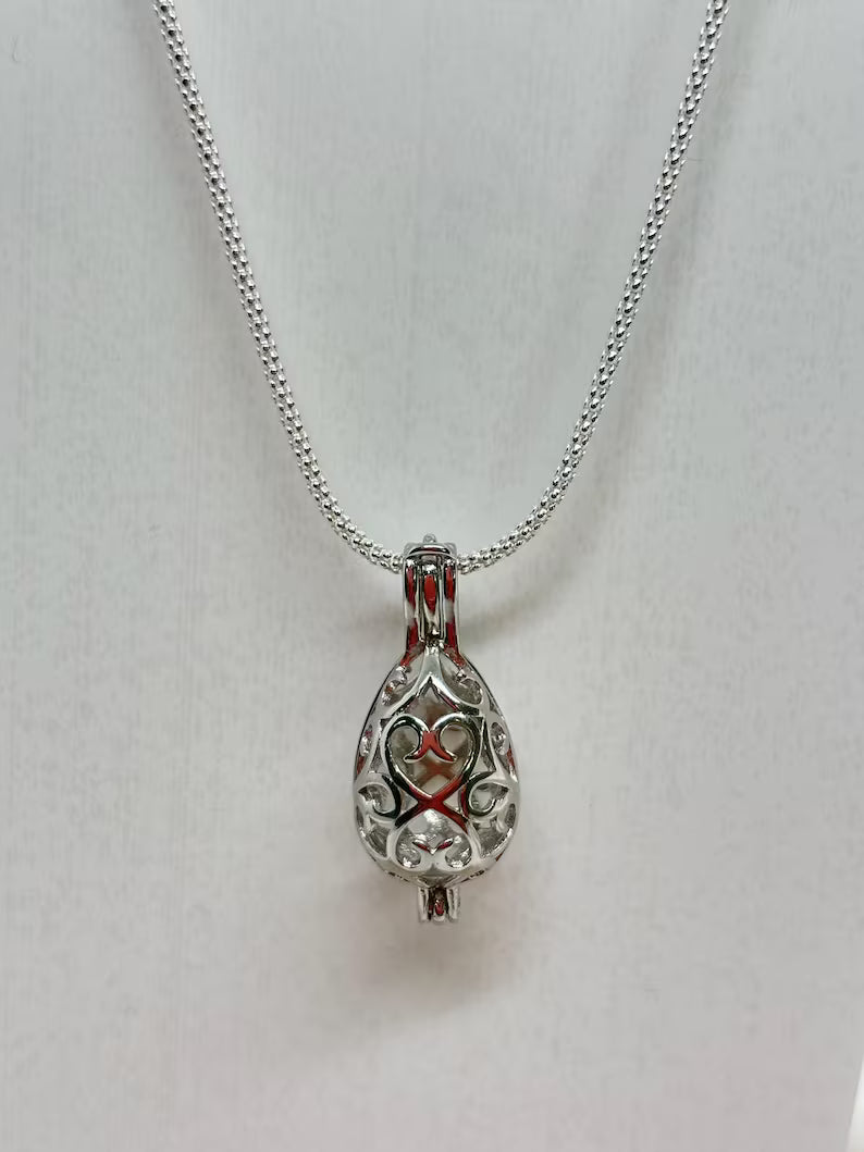 Sterling Silver Gemstone Cage Pendant • Oval Egg • Fits 8mm Gem • White Gold Plated