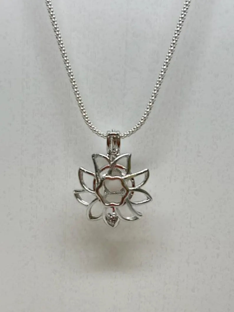 Sterling Silver Gemstone Cage Pendant • Sunflower Design • Fits 8mm Gem • Interchangeable Necklace • White Gold Plated