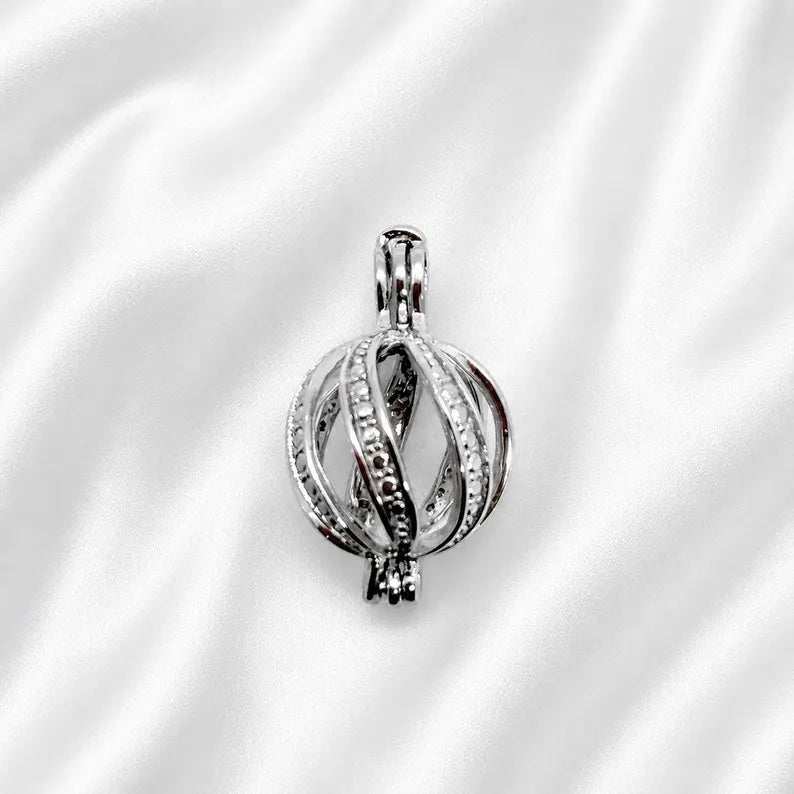 Sterling Silver Gemstone Cage Pendant • Rounded Twist Design • Fits 10 mm Gem • Interchangeable Necklace • White Gold Plated