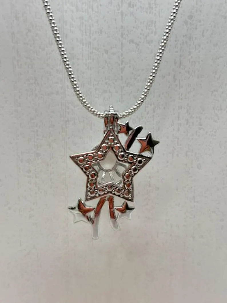 Sterling Silver Gemstone Cage Pendant • Shooting Star • Fits 8mm Gem • White Gold Plated