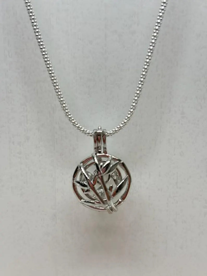 Sterling Silver Gemstone Cage Pendant • Blossoming Plant • Interchangeable Necklace • Fits 8mm Gem • White Gold Plated
