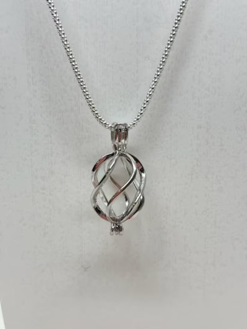 Sterling Silver Gemstone Cage Pendant • Classic Twist • Fits 10mm Gem • Interchangeable Necklace • White Gold Plated