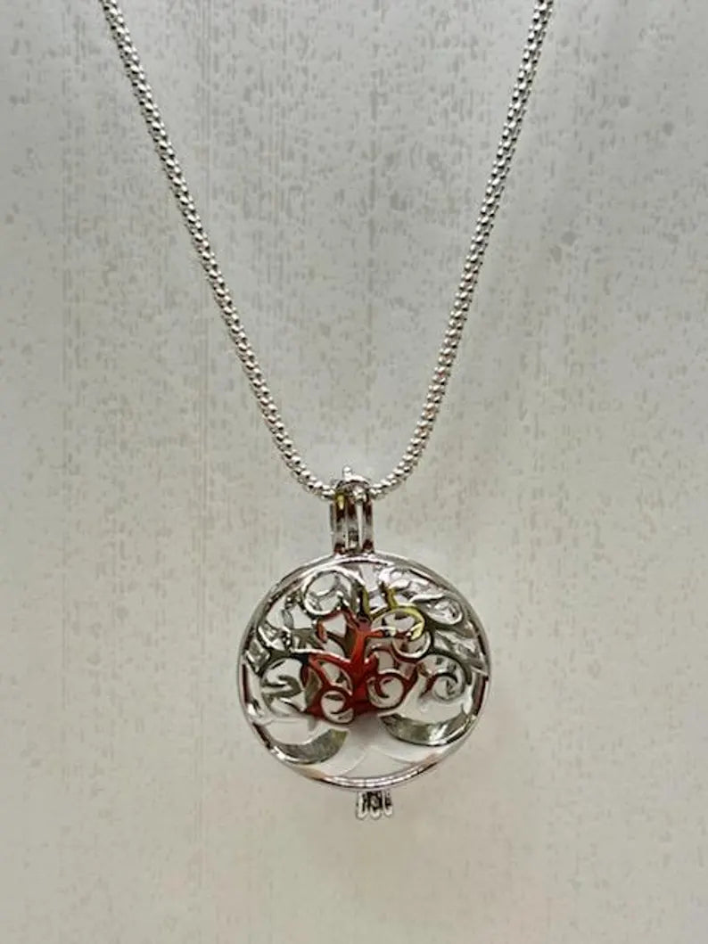 Sterling Silver Gemstone Cage Pendant • Blossoming Tree • Fits 8mm Gem • White Gold Plated
