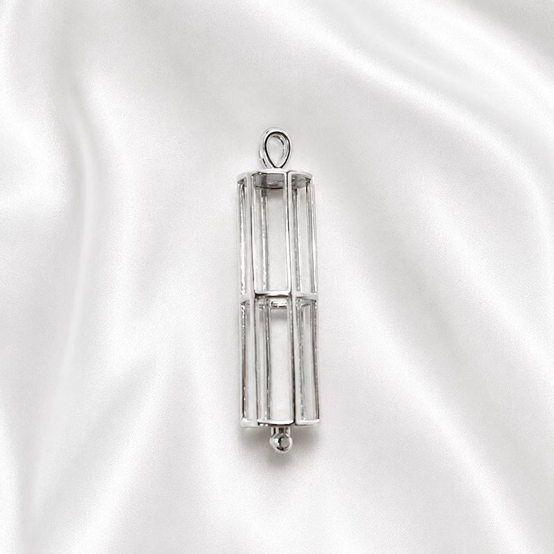 Sterling Silver Gemstone Cage Pendant • Parakeet's Home • Fits up to 8mm Gems • Interchangeable Necklace • White Gold Plated