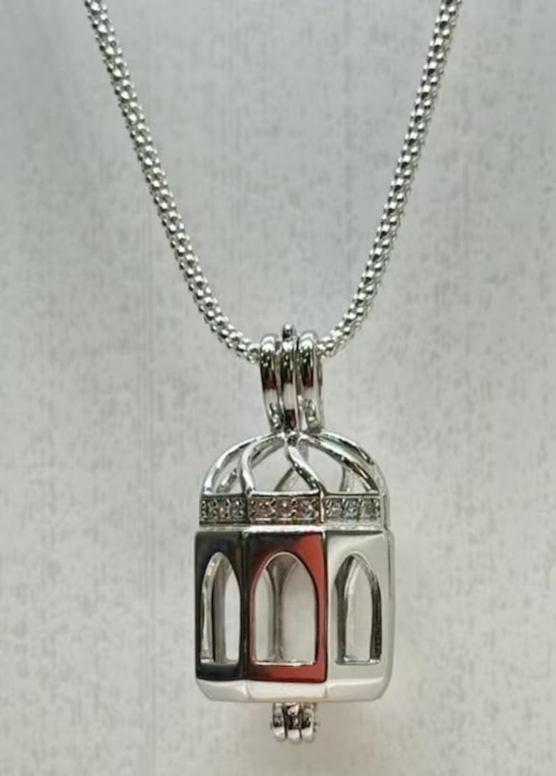 Sterling Silver Gemstone Cage Pendant • Rotunda Design • Fits 8mm Gem (or 2 pcs 6mm) • White Gold Plated