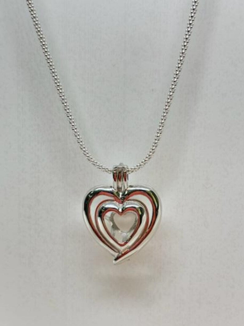 Sterling Silver Gemstone Cage Pendant • Bold Heart • Fits 8mm Gem • White Gold Plated