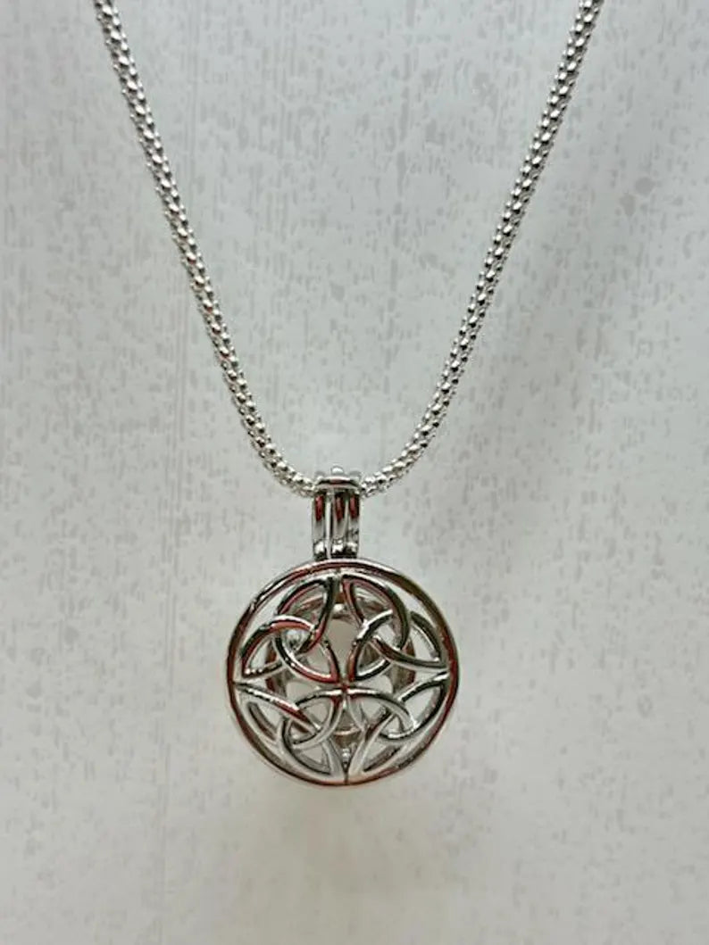 Sterling Silver Gemstone Cage Pendant • Entwined Links • Fits 8mm Gem • White Gold Plated