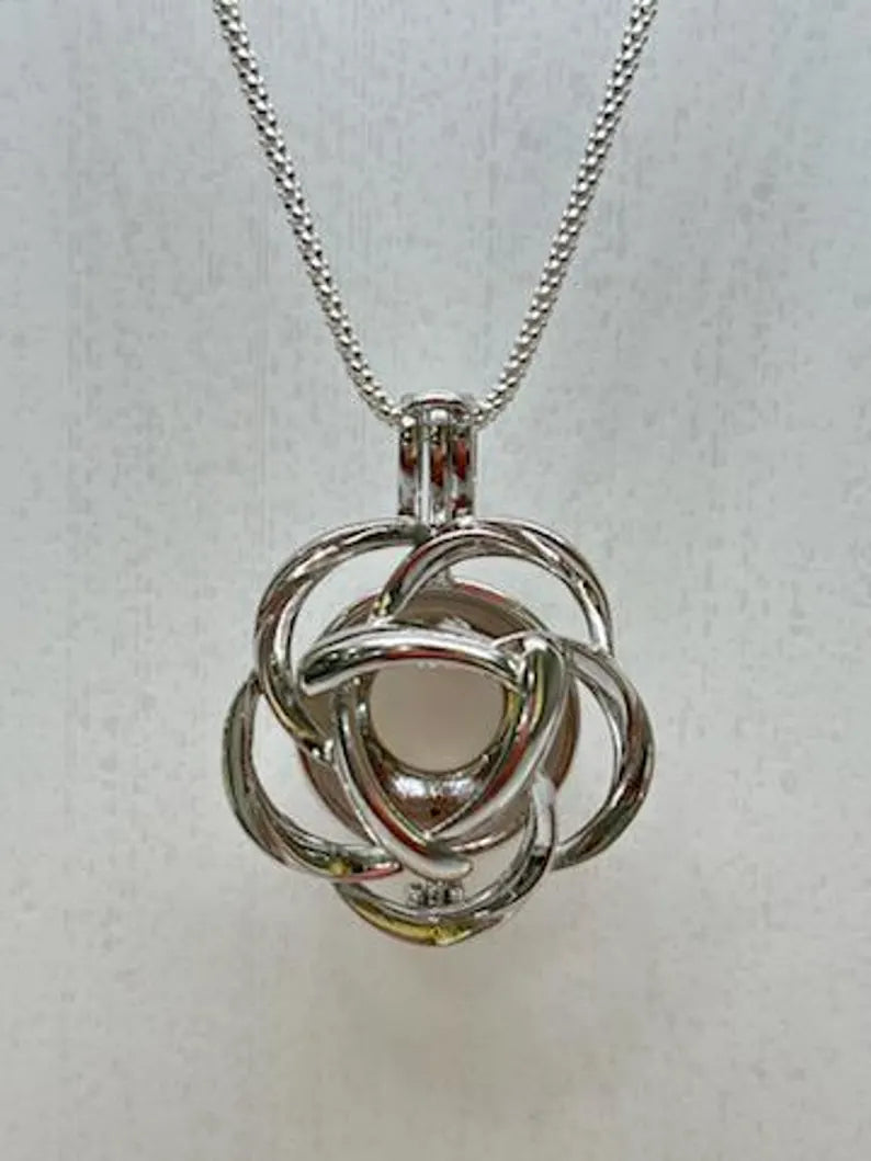 Sterling Silver Gemstone Cage Pendant • Large Flower • Fits 14mm Gem • White Gold Plated