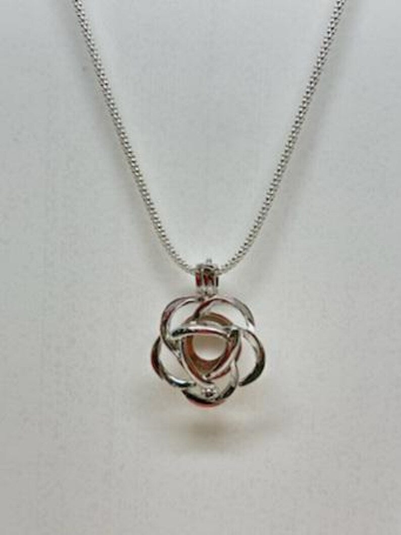 Sterling Silver Gemstone Cage Pendant • Flower Design • Fits 8mm Gem • White Gold Plated