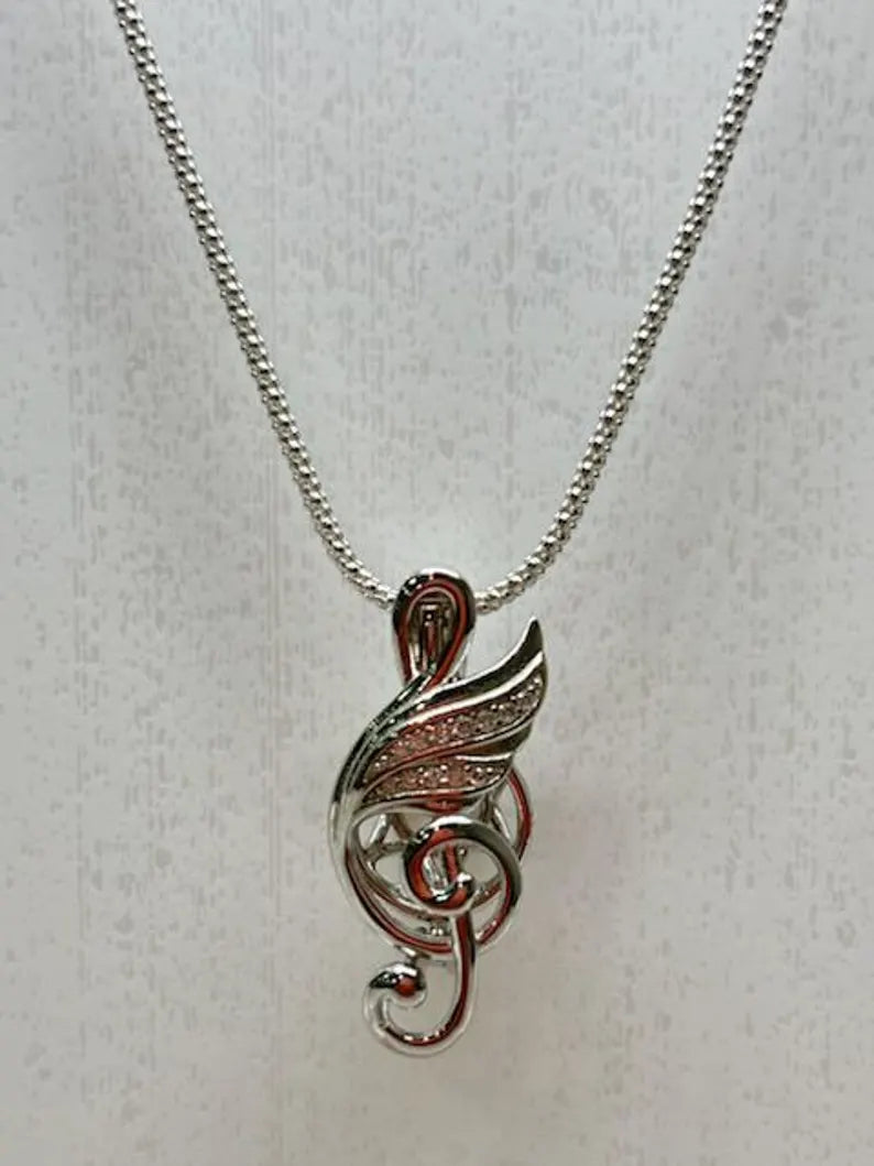 Sterling Silver Gemstone Cage Pendant • musical Note A1 • Fits 8mm Gem • White Gold Plated