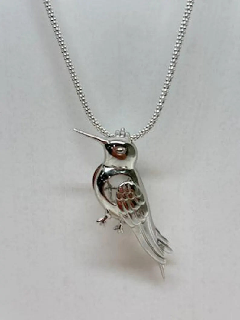 Sterling Silver Gemstone Cage Pendant • Precious Hummingbird • Fits 8mm Gem • White Gold Plated