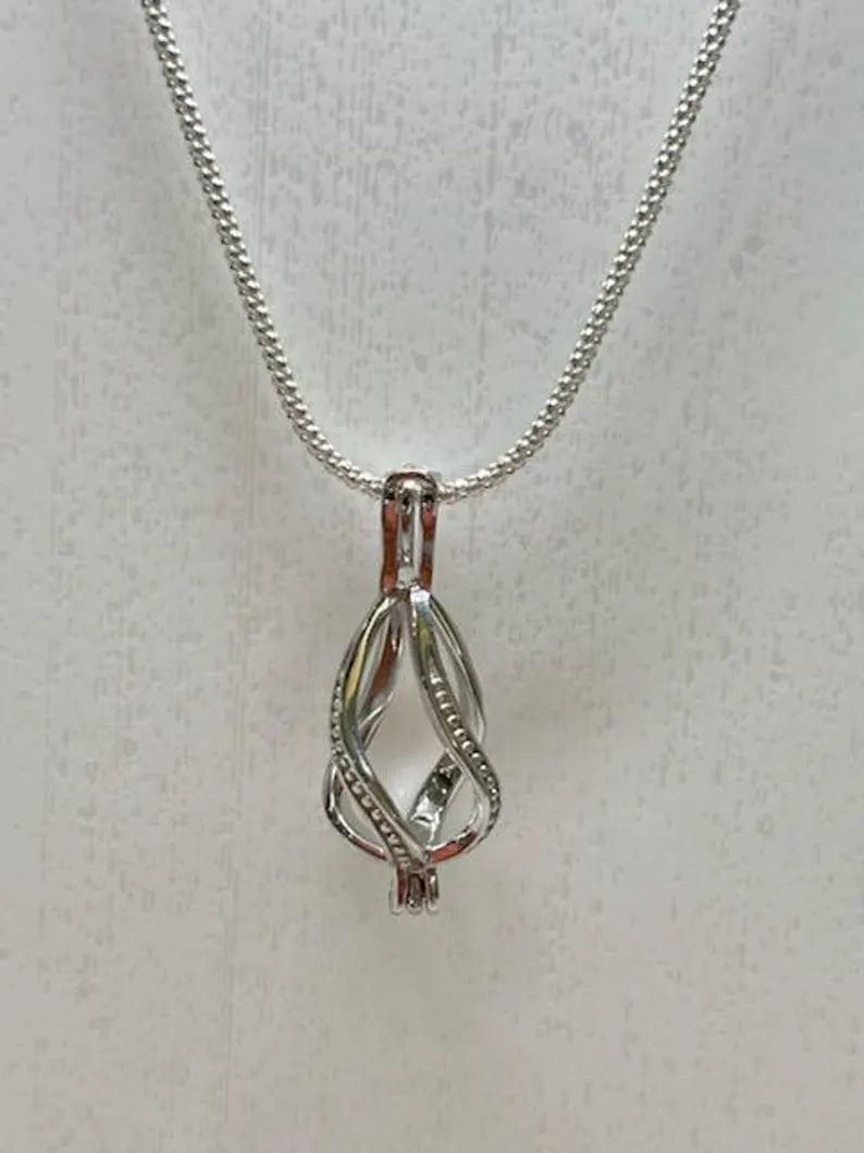 Sterling Silver Gemstone Cage Pendant • Regular Twist • Fits 8mm Gem • White Gold Plated