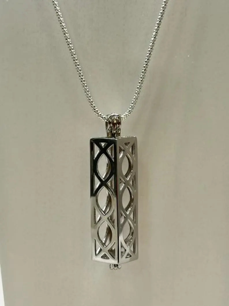 Sterling Silver Gemstone Cage Pendant • Heavy Lantern • Fits 8mm (or 5 pcs 6mm) Gem • White Gold Plated