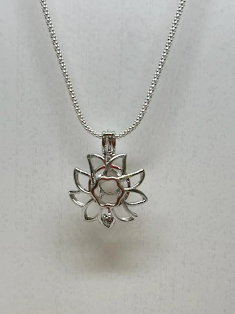 Sterling Silver Gemstone Cage Pendant • Sunflower Design • Fits 8mm Gem • Interchangeable Necklace • White Gold Plated
