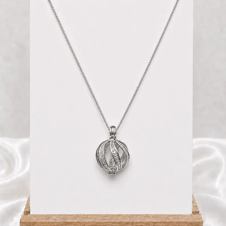 Sterling Silver Gemstone Cage Pendant • Rounded Twist Design • Fits 10 mm Gem • Interchangeable Necklace • White Gold Plated