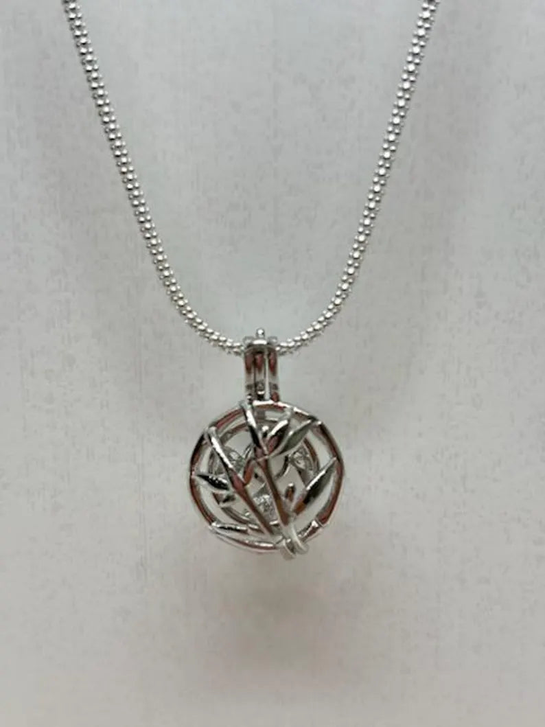 Sterling Silver Gemstone Cage Pendant • Blossoming Plant • Interchangeable Necklace • Fits 8mm Gem • White Gold Plated