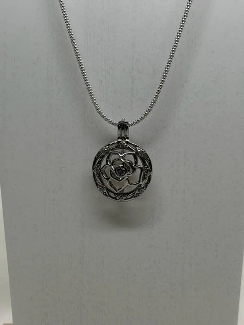 Sterling Silver Gemstone Cage Pendant • Flower with CZ Center • Interchangeable Necklace • Fits 5mm Gem (4 pcs) • White Gold Plated