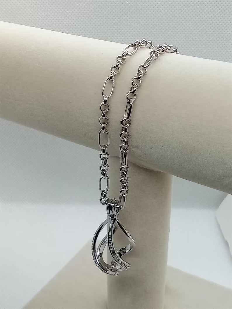 Sterling Silver Gemstone Cage Pendant • Large Twist Design • Interchangeable Necklace • Fits 14mm Gem • White Gold Plated