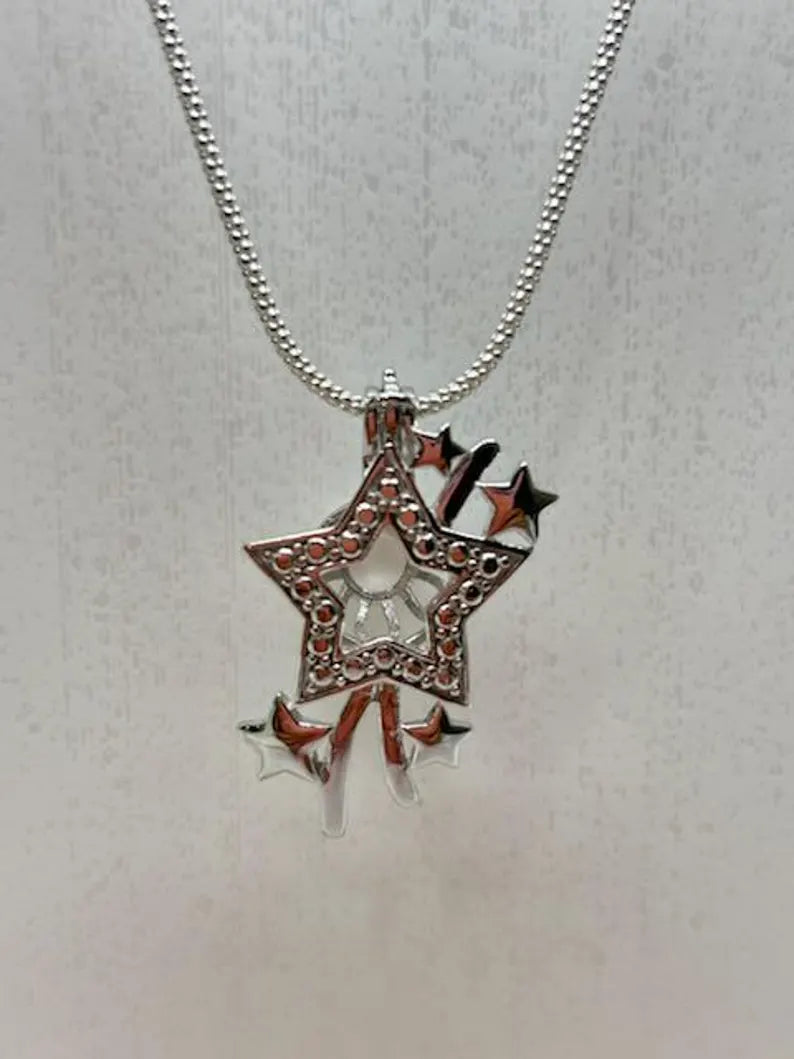 Sterling Silver Gemstone Cage Pendant • Shooting Star • Fits 8mm Gem • White Gold Plated