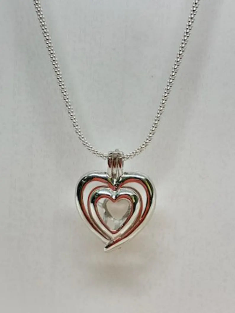 Sterling Silver Gemstone Cage Pendant • Bold Heart • Fits 8mm Gem • White Gold Plated