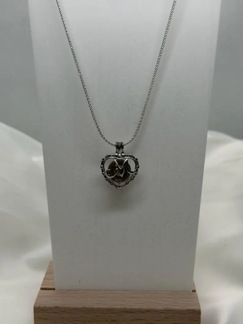 Sterling Silver Gemstone Cage Pendant • Letter M • 925 Crystal Holder • Birthstone Pendant • Fits 8mm (or 3 pcs 5mm) • White Gold Plated