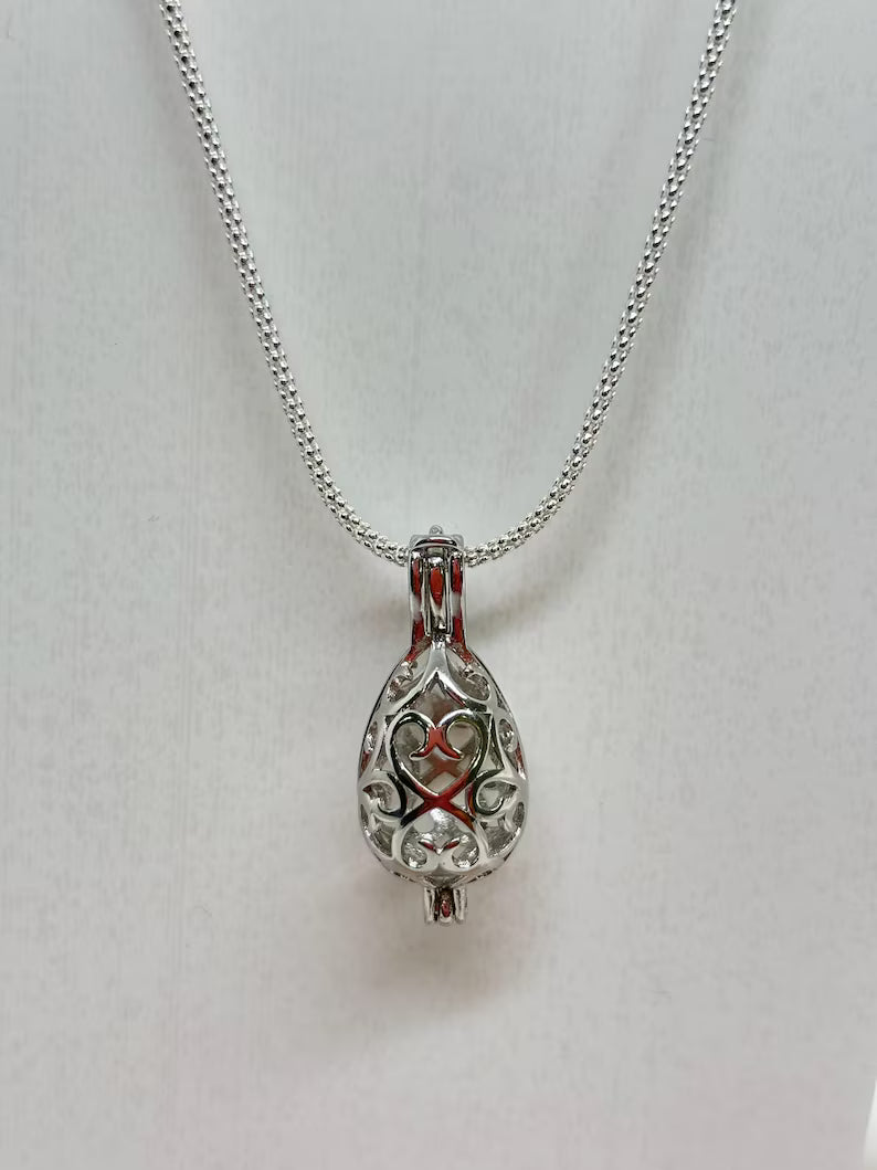Sterling Silver Gemstone Cage Pendant • Oval Egg • Fits 8mm Gem • White Gold Plated