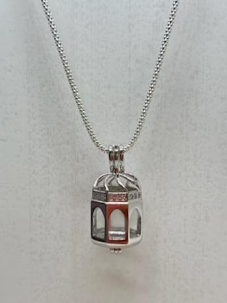 Sterling Silver Gemstone Cage Pendant • Rotunda Design • Fits 8mm Gem (or 2 pcs 6mm) • White Gold Plated