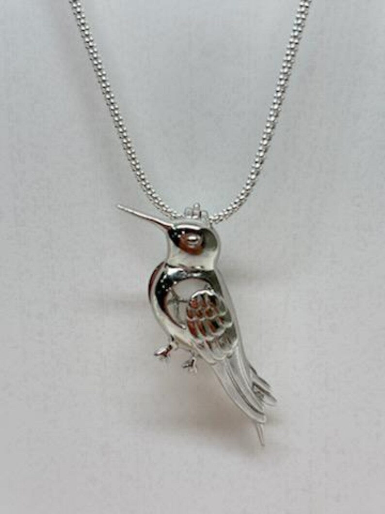 Sterling Silver Gemstone Cage Pendant • Precious Hummingbird • Fits 8mm Gem • White Gold Plated