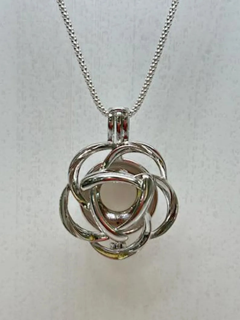 Sterling Silver Gemstone Cage Pendant • Large Flower • Fits 14mm Gem • White Gold Plated