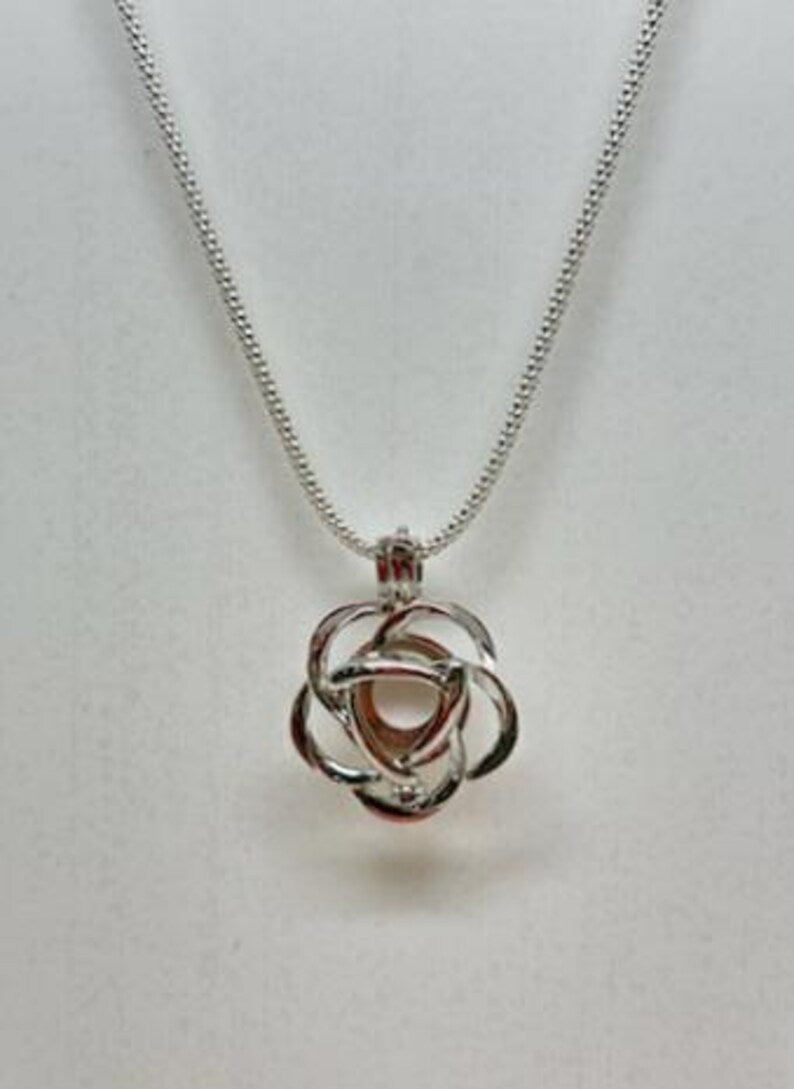 Sterling Silver Gemstone Cage Pendant • Flower Design • Fits 8mm Gem • White Gold Plated