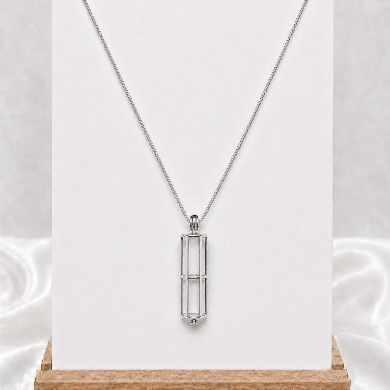Sterling Silver Gemstone Cage Pendant • Parakeet's Home • Fits up to 8mm Gems • Interchangeable Necklace • White Gold Plated