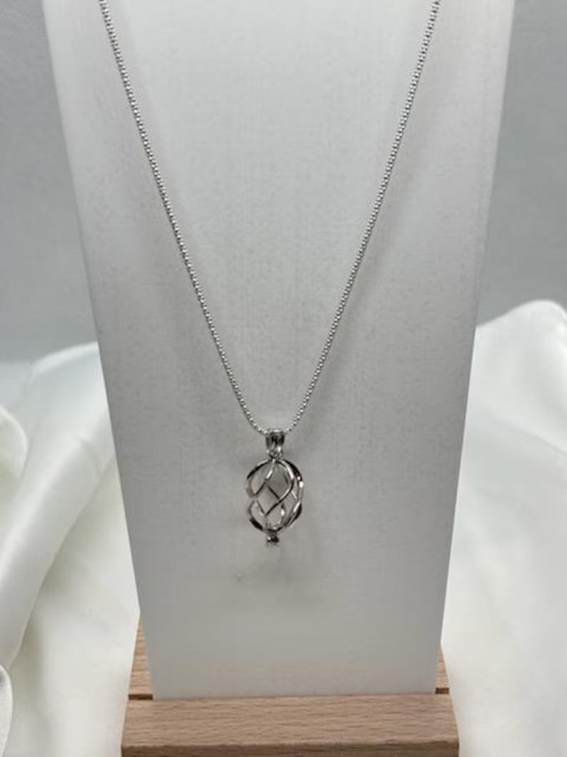 Sterling Silver Gemstone Cage Pendant • Classic Twist • Fits 10mm Gem • Interchangeable Necklace • White Gold Plated
