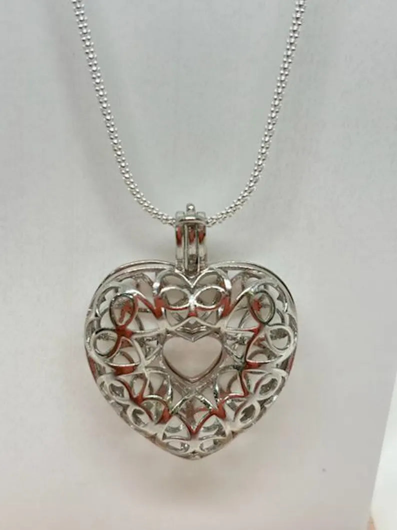 Sterling Silver Gemstone Cage Pendant • Lovely Heart Design • Fits 8 or 9 Gems 6mm • White Gold Plated