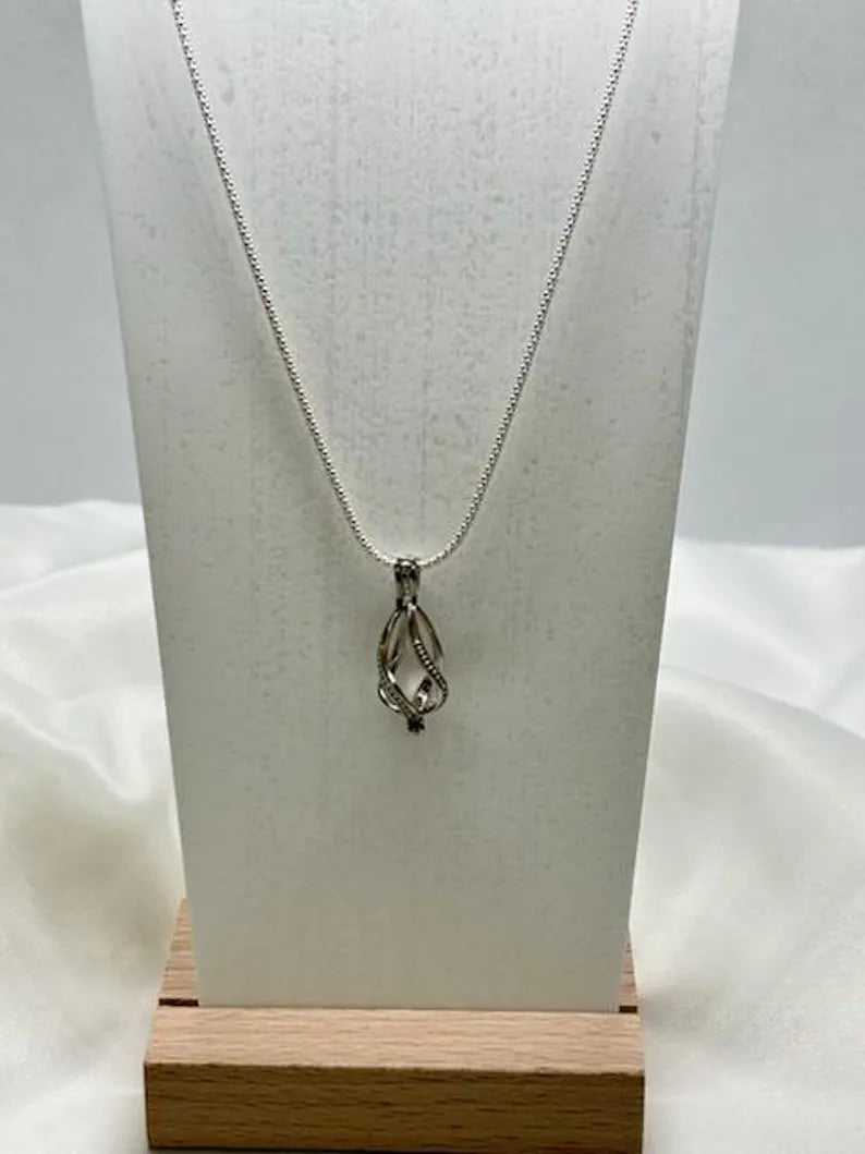 Sterling Silver Gemstone Cage Pendant • Regular Twist • Fits 8mm Gem • White Gold Plated