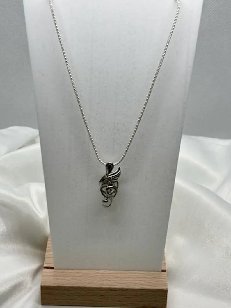 Sterling Silver Gemstone Cage Pendant • musical Note A1 • Fits 8mm Gem • White Gold Plated