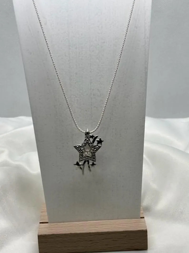 Sterling Silver Gemstone Cage Pendant • Shooting Star • Fits 8mm Gem • White Gold Plated