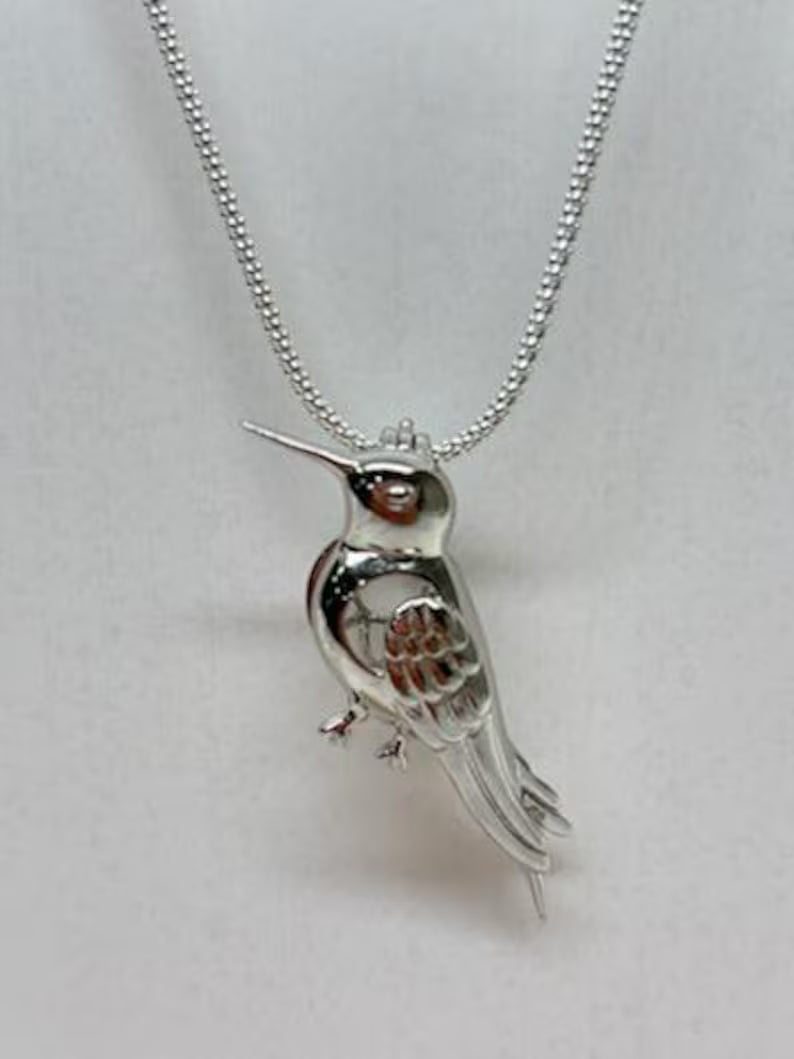 Sterling Silver Gemstone Cage Pendant • Precious Hummingbird • Fits 8mm Gem • White Gold Plated