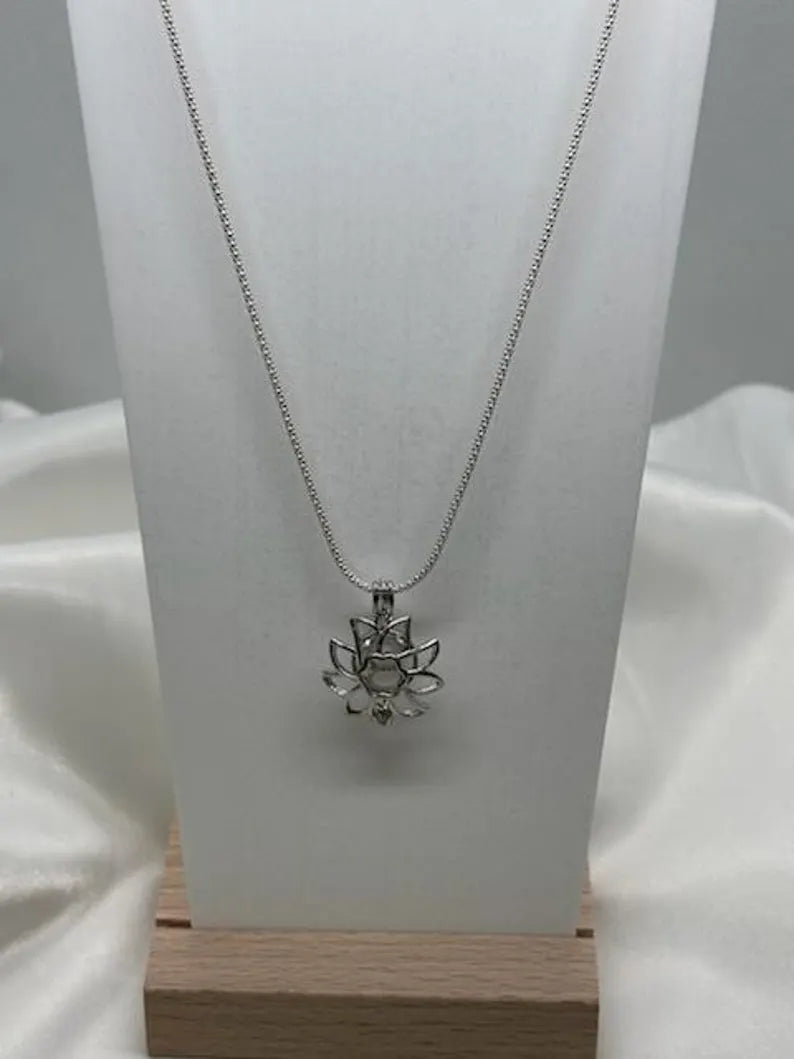 Sterling Silver Gemstone Cage Pendant • Sunflower Design • Fits 8mm Gem • Interchangeable Necklace • White Gold Plated