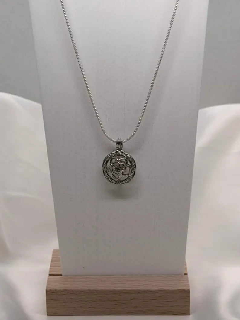 Sterling Silver Gemstone Cage Pendant • Flower with CZ Center • Interchangeable Necklace • Fits 5mm Gem (4 pcs) • White Gold Plated