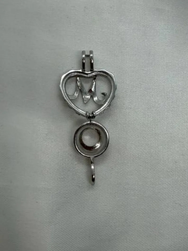 Sterling Silver Gemstone Cage Pendant • Letter M • 925 Crystal Holder • Birthstone Pendant • Fits 8mm (or 3 pcs 5mm) • White Gold Plated