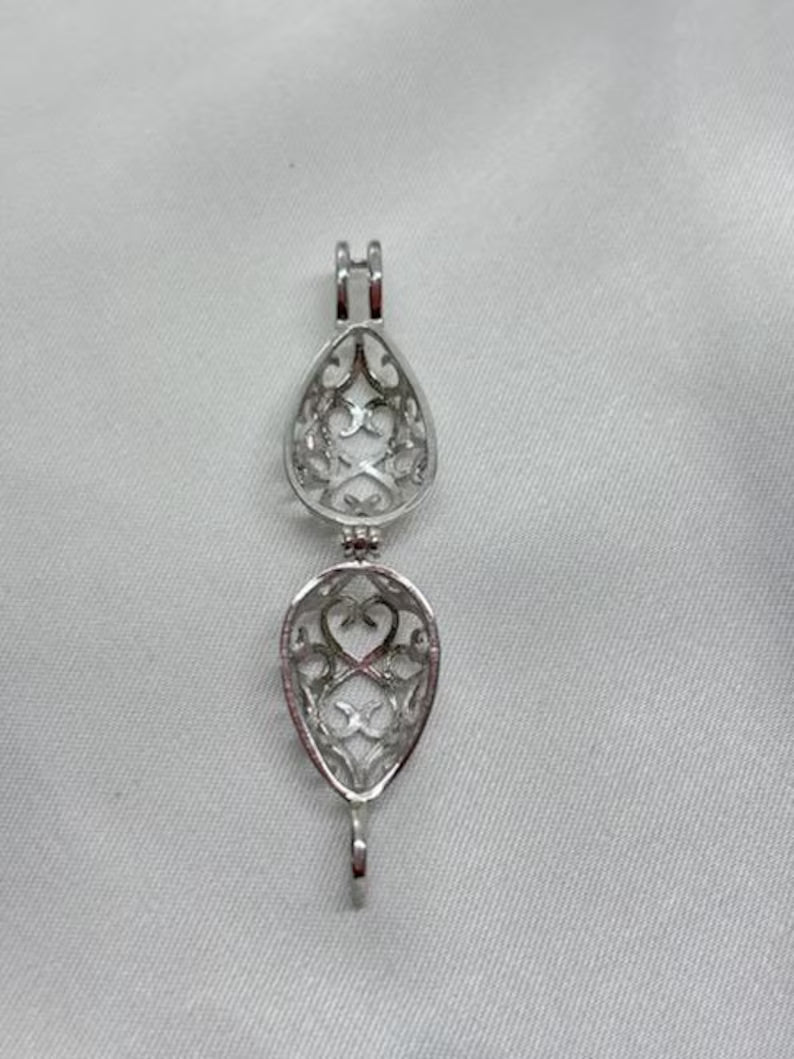 Sterling Silver Gemstone Cage Pendant • Oval Egg • Fits 8mm Gem • White Gold Plated