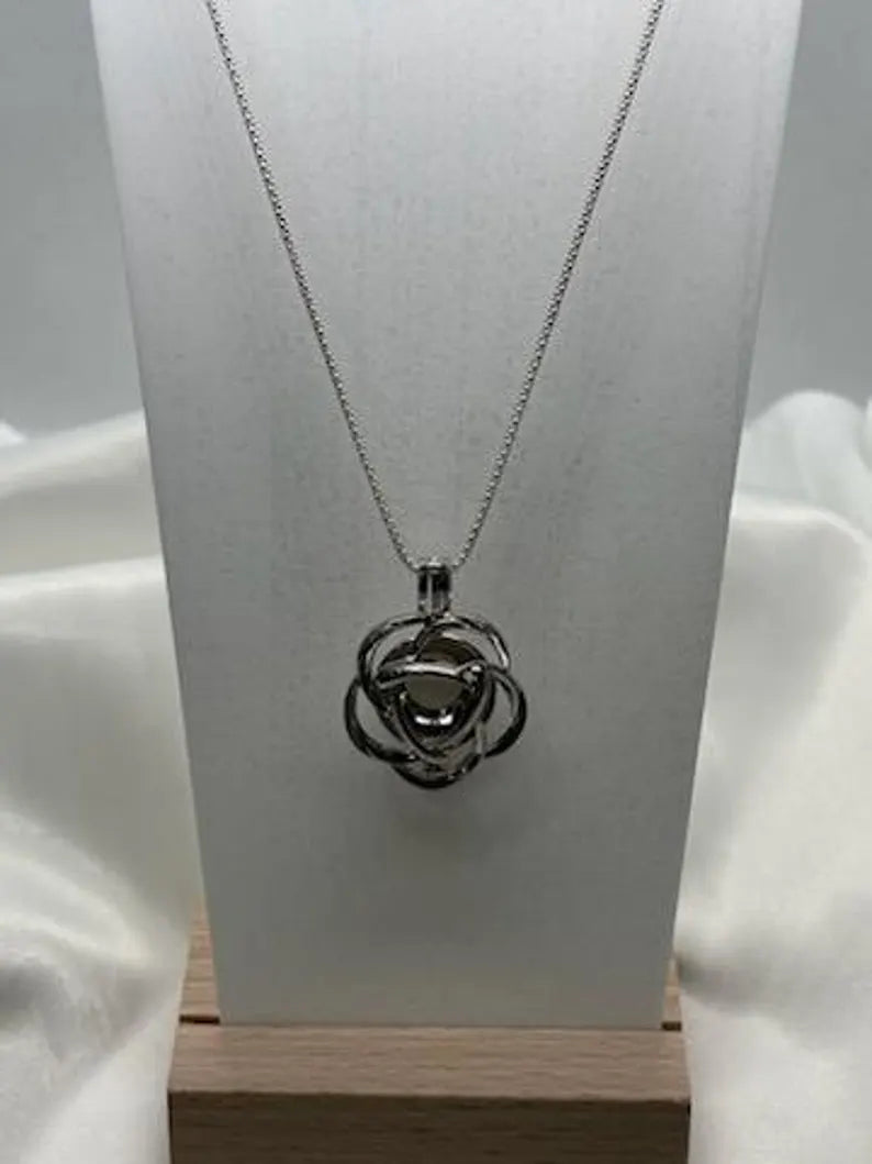 Sterling Silver Gemstone Cage Pendant • Large Flower • Fits 14mm Gem • White Gold Plated