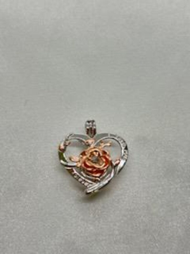 Romantic Cage Pendant Gift •'I Love You Forever' Rose Gold Rose on Sterling Silver (White Gold Plated)• Fits 6mm Gem • With Gemstone Options