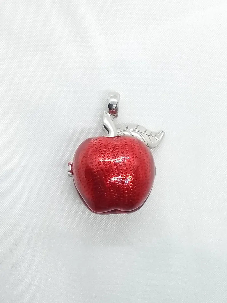 Red Apple Sterling Silver Locket Cage Pendant Necklace • Fits 8mm Gem (4× 6mm, 6× 5mm)