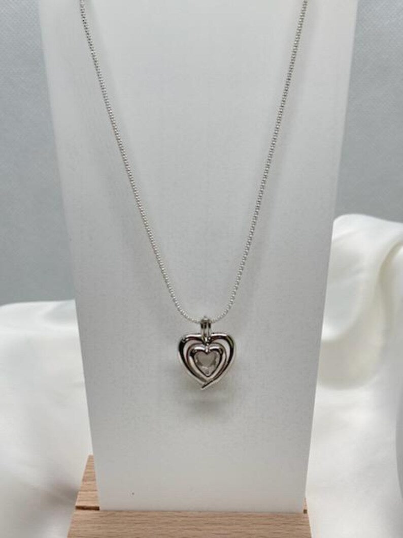 Sterling Silver Gemstone Cage Pendant • Bold Heart • Fits 8mm Gem • White Gold Plated